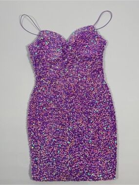 Evolutionary Apparel Purple Sequin Party Dress Size M CHECK VIDEO FOR SPARKLE